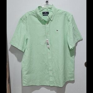 Vineyard Vines Men's Linen Blend Short Sleeve Button Down Shirt Size Large Mint